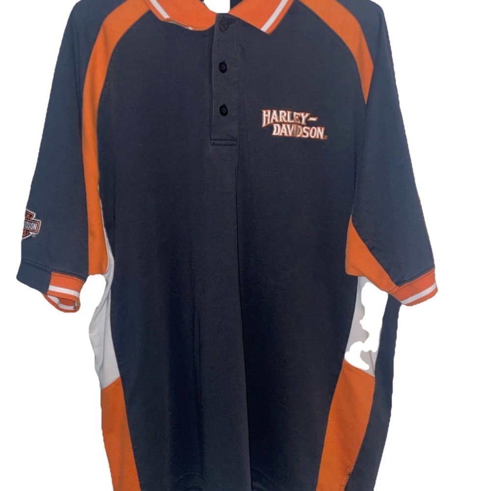 Harley Davidson Black & orange Polo Size Large reading pa vintage harley